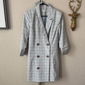 Adelyn Rae Blue & Cream Plaid Double-Breasted Blazer Dress